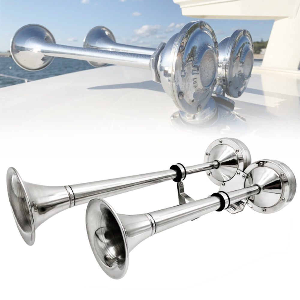 Boat Electric Dual Trumpet, Marine Stainless Steel Horn for RV Truck SUV Pick-Up, 12V