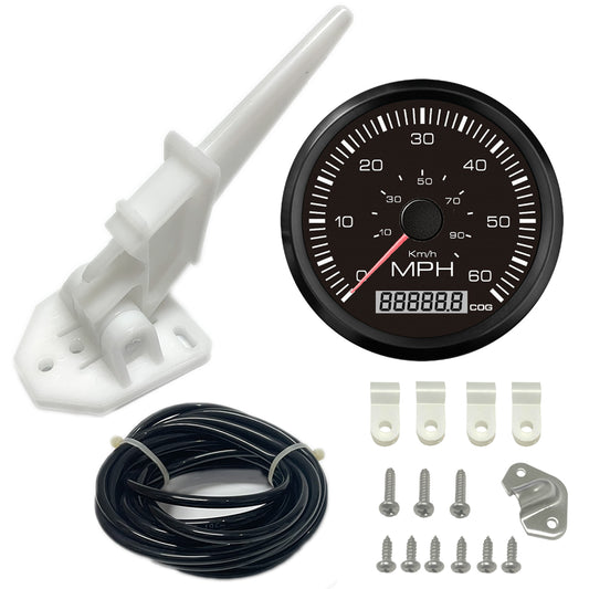 Boat GPS Speedometer 85mm Gauge and Speedometer Pitot Tube Sets, Automatic Kick-up Pilot Tube Assembly with 20 feet PVC Tubing