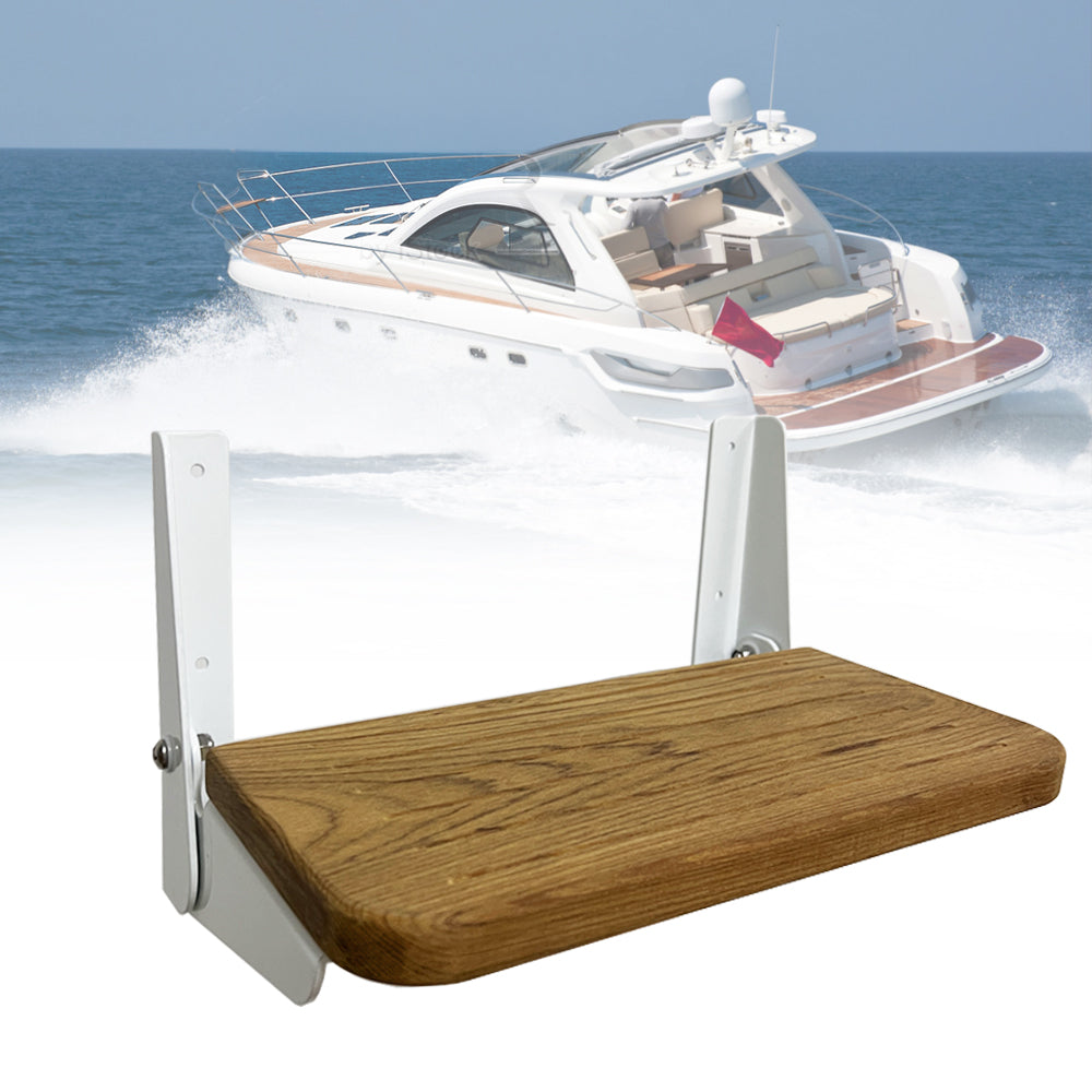 Boat Fold-Up Footrest, RV Wall Mounted Foldable Step with Teak and Aluminum Hardware for Boat Yacht RV Home, 12"L x 6"W