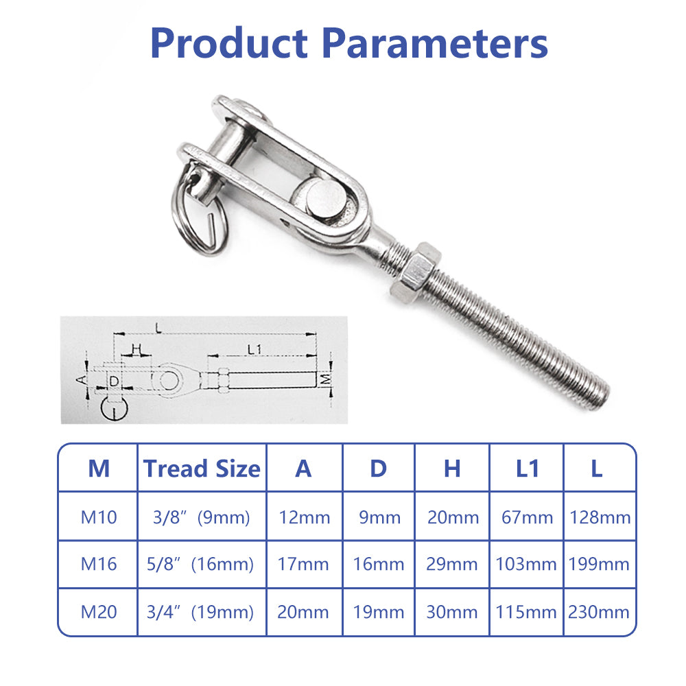 Marine T-Bolt Toggle Jaw, Boat Closed Body Turnbuckle Swage, M10 Thread, 1 PCS