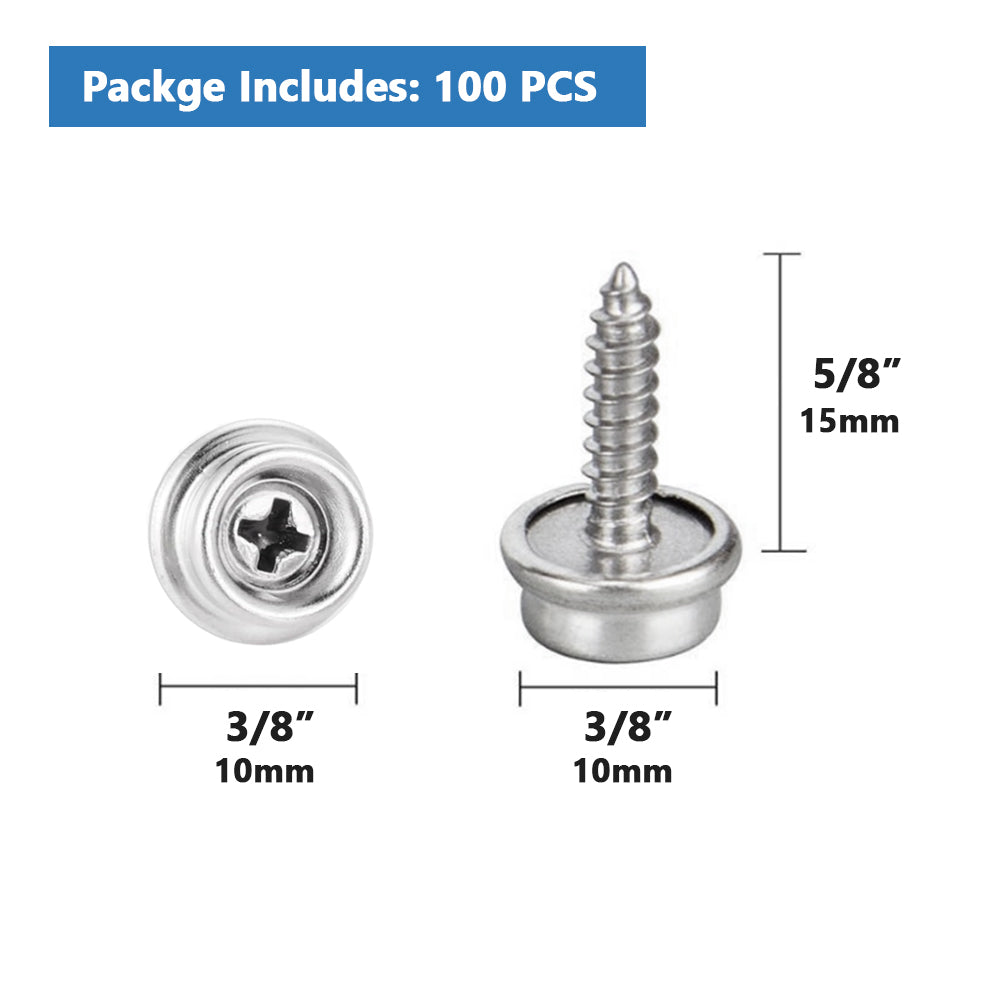 Boat Canvas Screws, Snaps 3/8"Socket with Stainless Steel 5/8"Screw for Marine Canopy Canvas Cover Hardware Tools, 100 Pcs