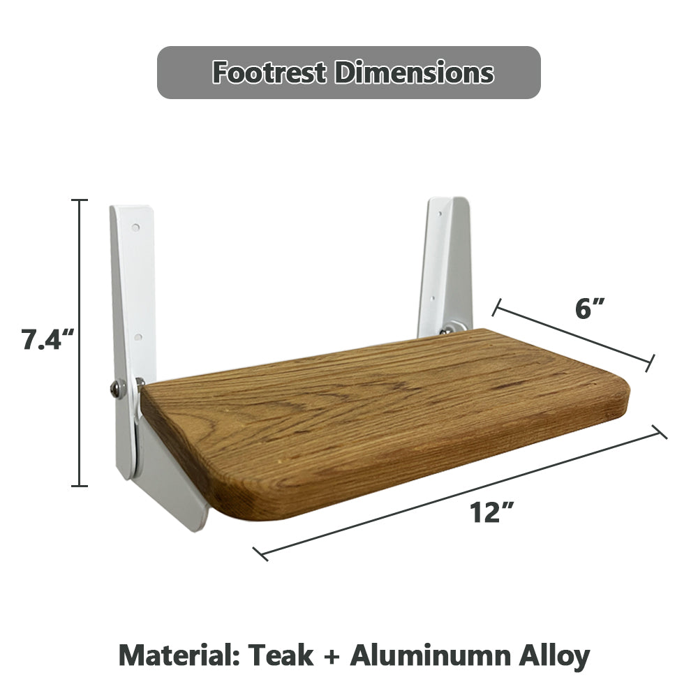 Boat Fold-Up Footrest, RV Wall Mounted Foldable Step with Teak and Aluminum Hardware for Boat Yacht RV Home, 12"L x 6"W