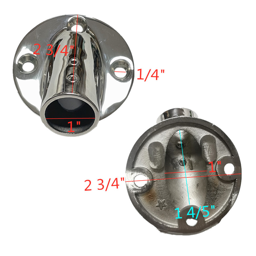 Boat Round Hand Rail Base, 30 Degree, Hole I.D 1",Marine Grade 316 Stainless Steel