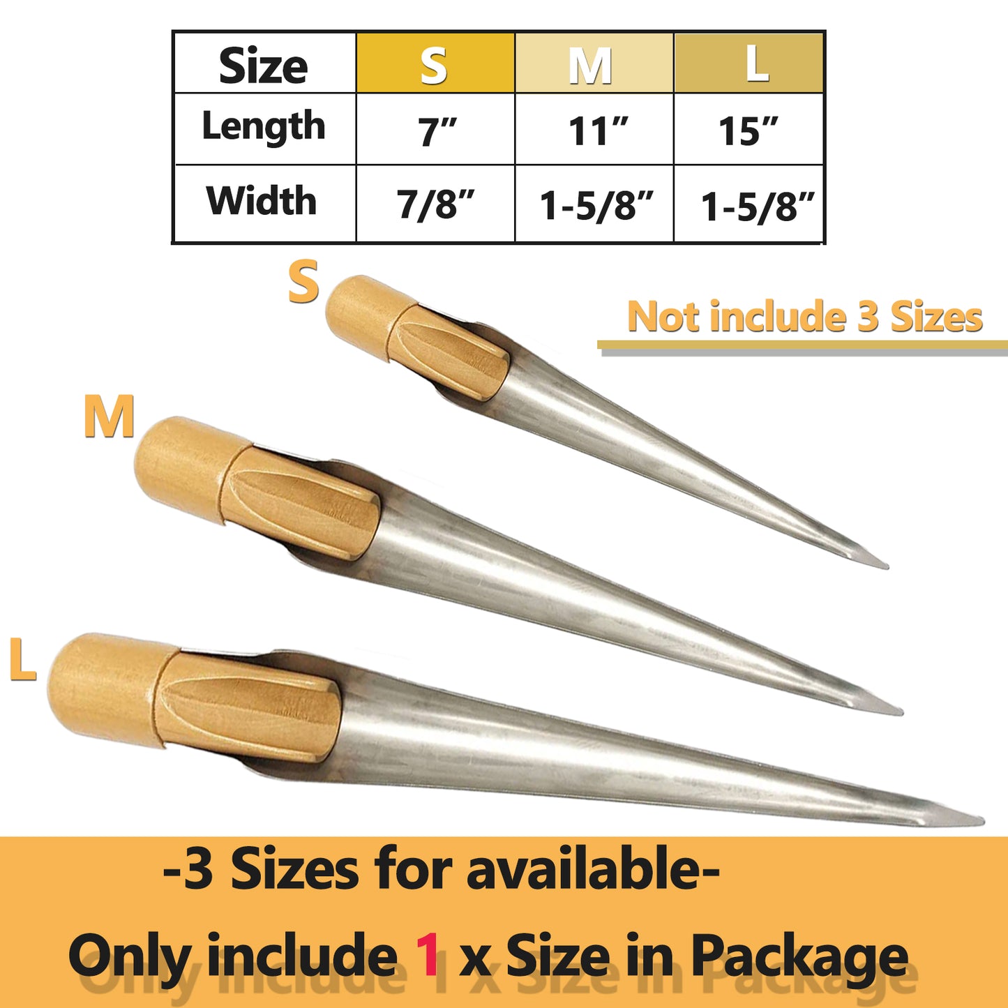 Marine Rope Splicing Spike FID with Wood Handle,Stainless Steel for Line Wire Dia 1/8 to 1/2" Small, 1/2" to 1" Medium, 1" and up Large