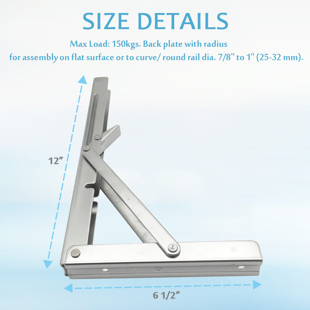 Boat Folding Shelf Bracket Wall Mounted DIY Work Bench Table Triangle Bracket, Max. Bearing 330 lbs, Heavy Duty, 12"L