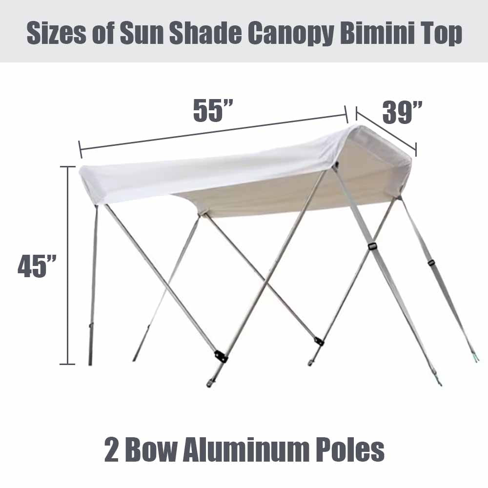 Sunshade Canopy Bimini Top for Canoes, Boat Kayak 2 Bow Bimini Replacement Top with Frame Hardware for Fishing Awning, 55"L x 39"W x 45"H