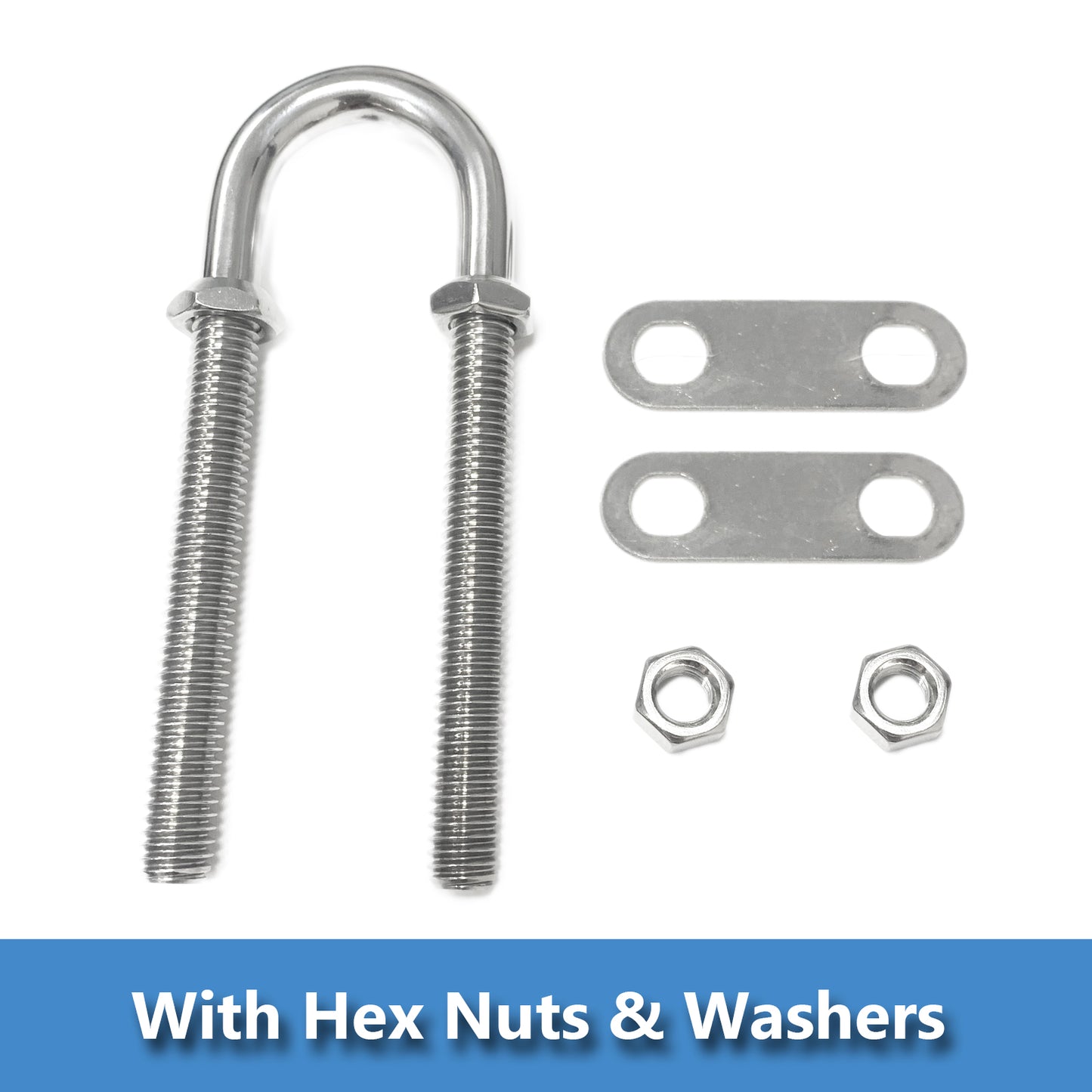 Marine Boat U Bolt Stern Bow Eye Tie Down, RV Yacht Stainless Steel with Hex Nuts & Washers, 4-1/2” Overall Length, 3/8“ Stock, 3“ Thread Length