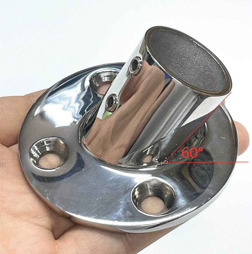 Marine Handrail Base 60 Degree for Tube Hole I.D 1", 316 Stainless Steel Boat Fitting Hardware Accessories