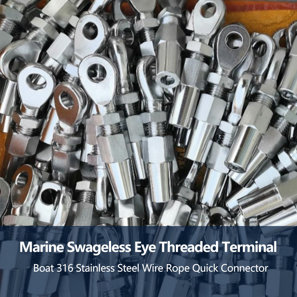 Marine Swageless Eye Threaded Terminal for 1/8" Cable Railing, Boat 316 Stainless Steel Wire Rope Quick Connector, 1 PCS