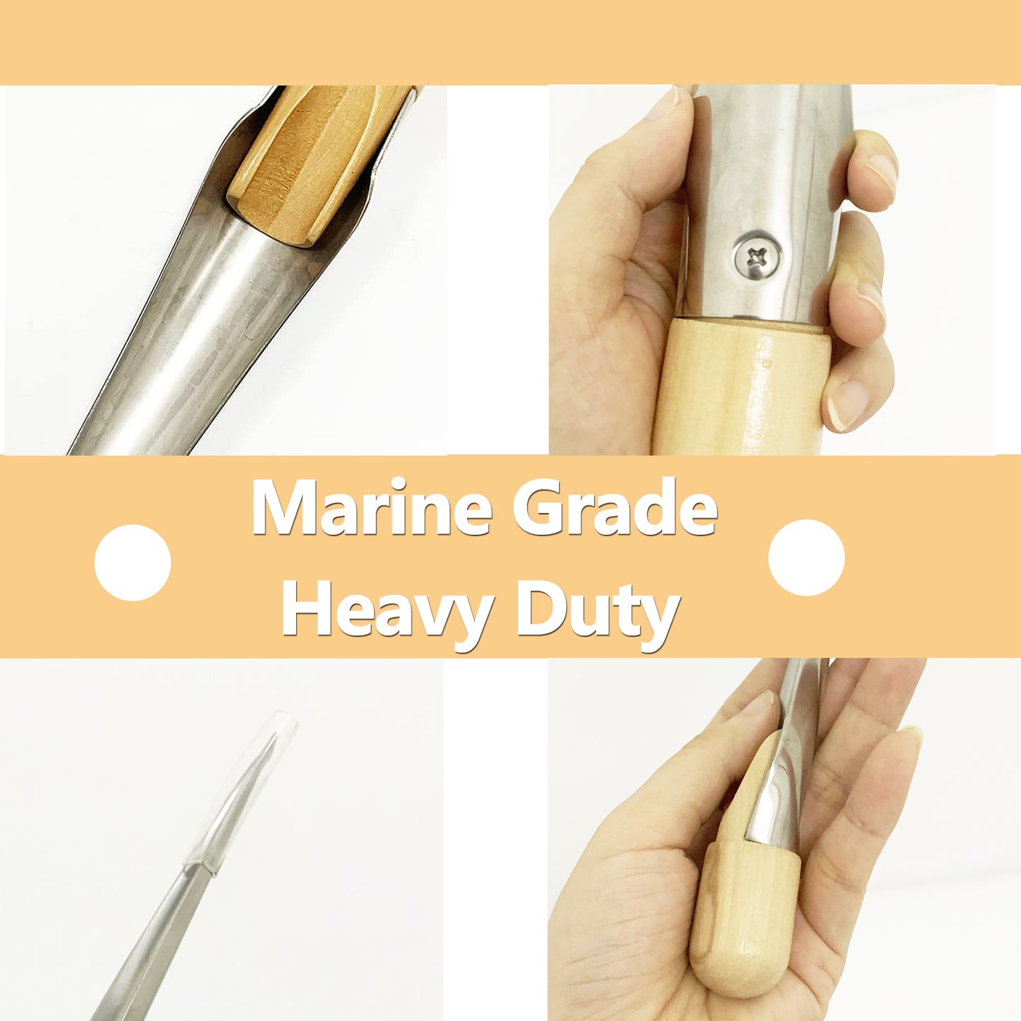 Marine Rope Splicing Spike FID with Wood Handle,Stainless Steel for Line Wire Dia 1/8 to 1/2" Small, 1/2" to 1" Medium, 1" and up Large