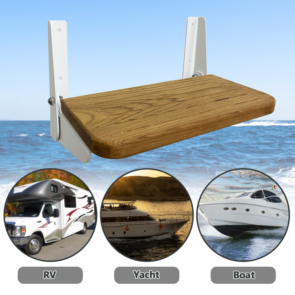 Boat Fold-Up Footrest, RV Wall Mounted Foldable Step with Teak and Aluminum Hardware for Boat Yacht RV Home, 12"L x 6"W