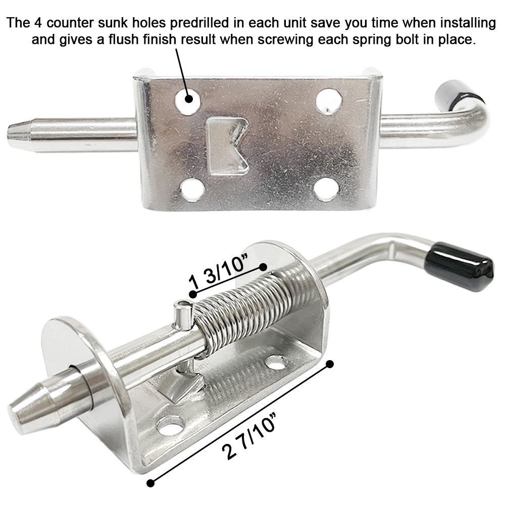 Boat Spring Pin Latch Bolt 1/2" Loaded Lock Slide Barrel for Window Door Hatch, Stainless Steel