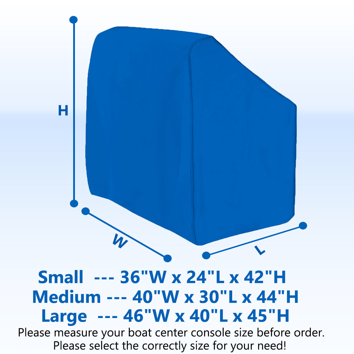 Boat Center Console Cover, 600D Marine Grade Polyester Canvas, 46"W x 40"L x 45"H, Blue