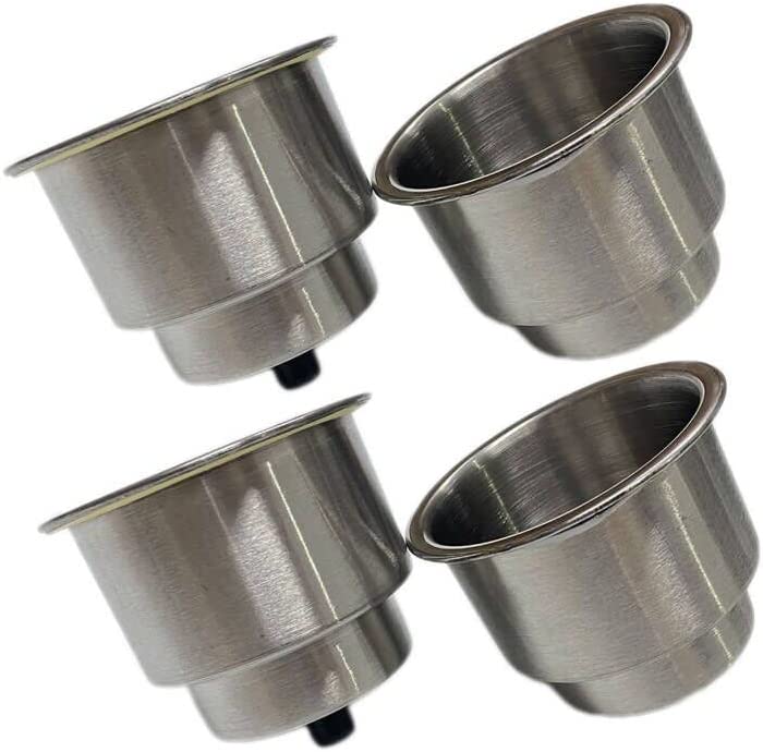 Marine RV Camper Boat Stainless Steel Cup Holder Drink Mount with Drain, OD: 4 1/4" OD, Height 4", ID 3 1/2", 4 Pcs