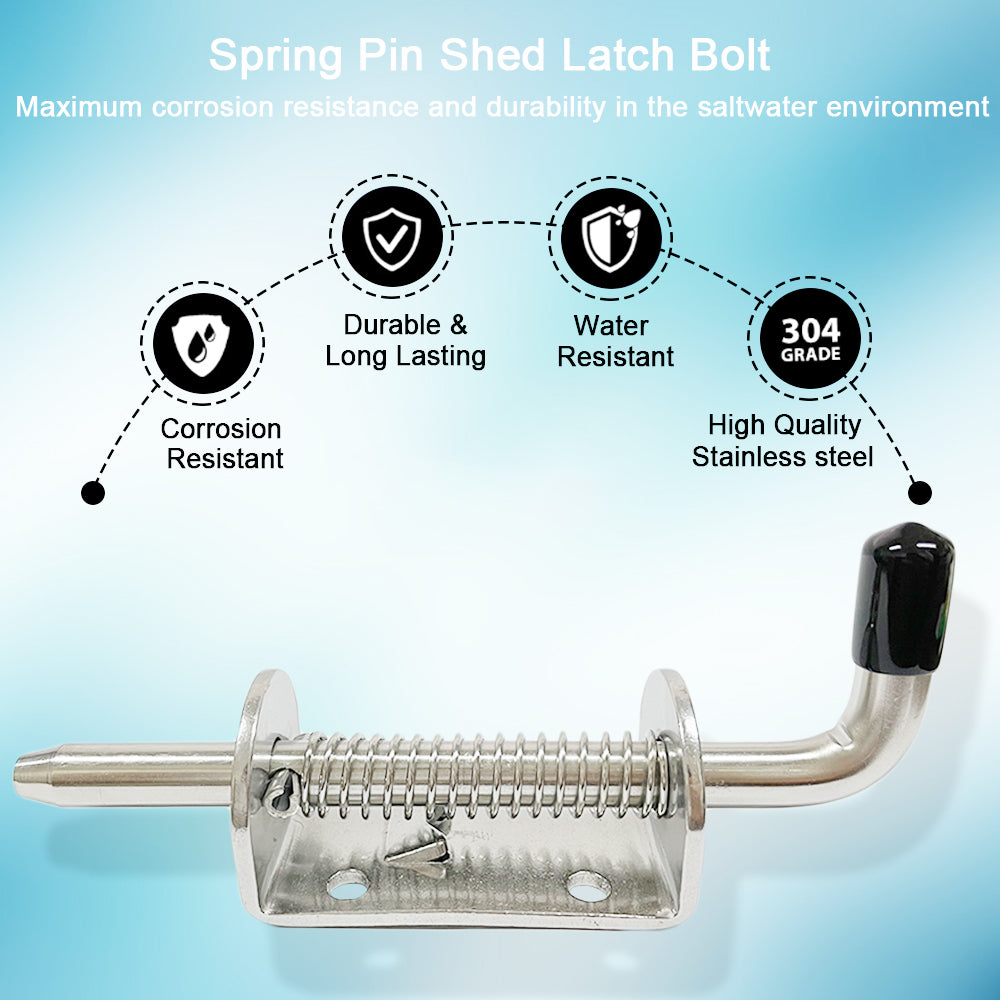 Boat Spring Pin Latch Bolt 1/2" Loaded Lock Slide Barrel for Window Door Hatch, Stainless Steel