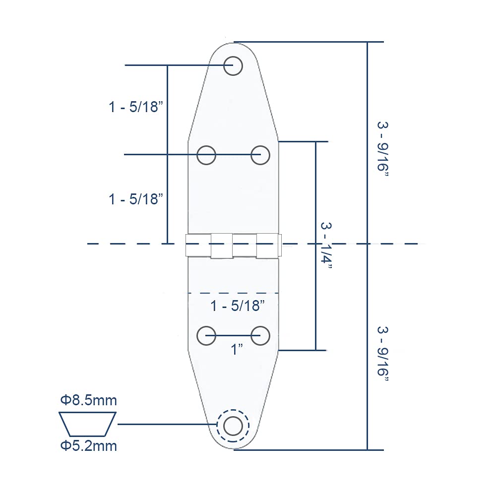 Bootsbandscharniere für Wohnmobil-Oberlicht-Schließfachluke und -Tür in Marinequalität, obere Montage 7-1/8" x 1-5/8" 